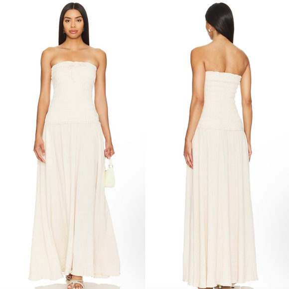 Lovers and Friends Gale Maxi Dress in Neutral Gingham Size Small